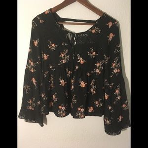 Black Floral Batwing Shirt